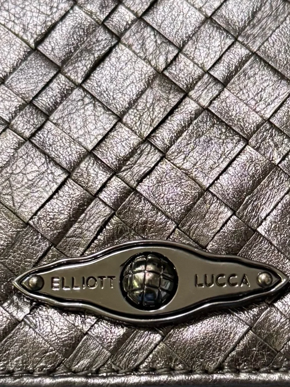 Elliott Lucca Metallic Silver Woven Zip Phone Wallet